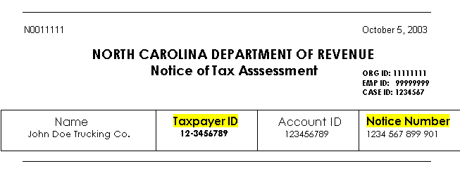 Notice of tax assessment