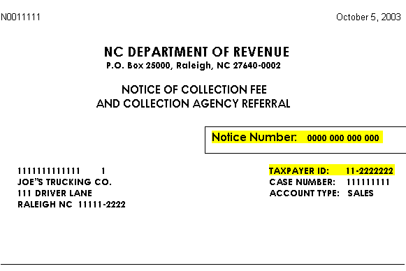 Notice of collection fee